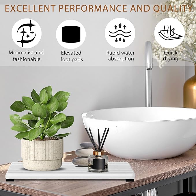 3PCS Water Absorbing Stone Tray, DryingNeat Diatomite Stone Sink Tray, Instant