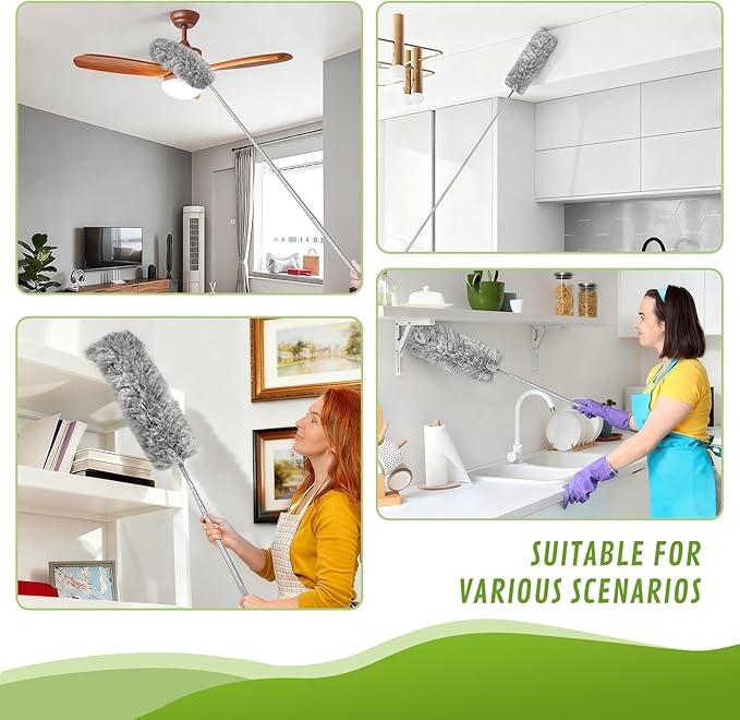 100-inch Duster with Extension Pole, 8-in-1 Cobweb Duster Kit Includes Chenille