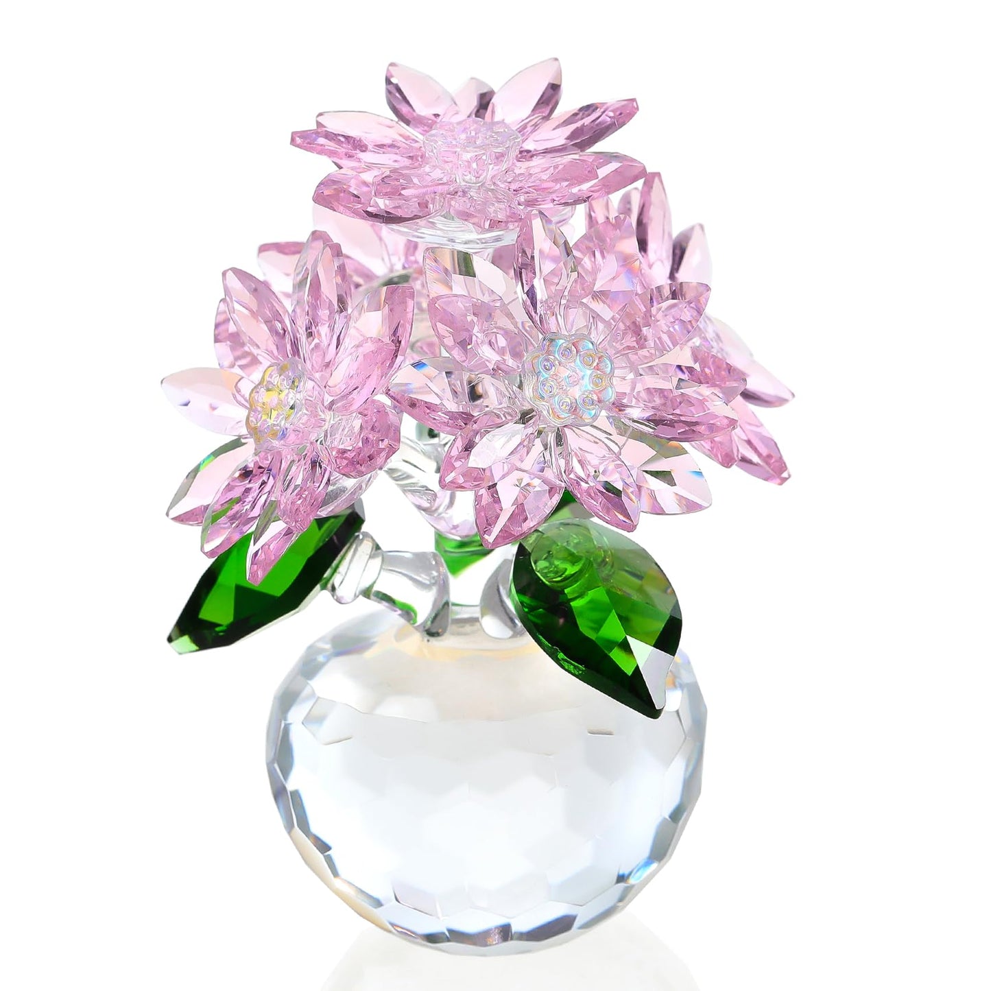 Ornalrist Crystal Pink Daisy Flower Figurine Statue Paperweight Glass Pink Daisy Bouquet Floral Collectible Decor Gifts for Friends Women (with 5 Flowers)