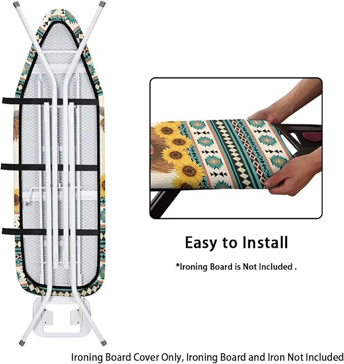 Sprowallow Tribal Cow Sunflower Ironing Board Cover and Pad 15x54 inch Scorch