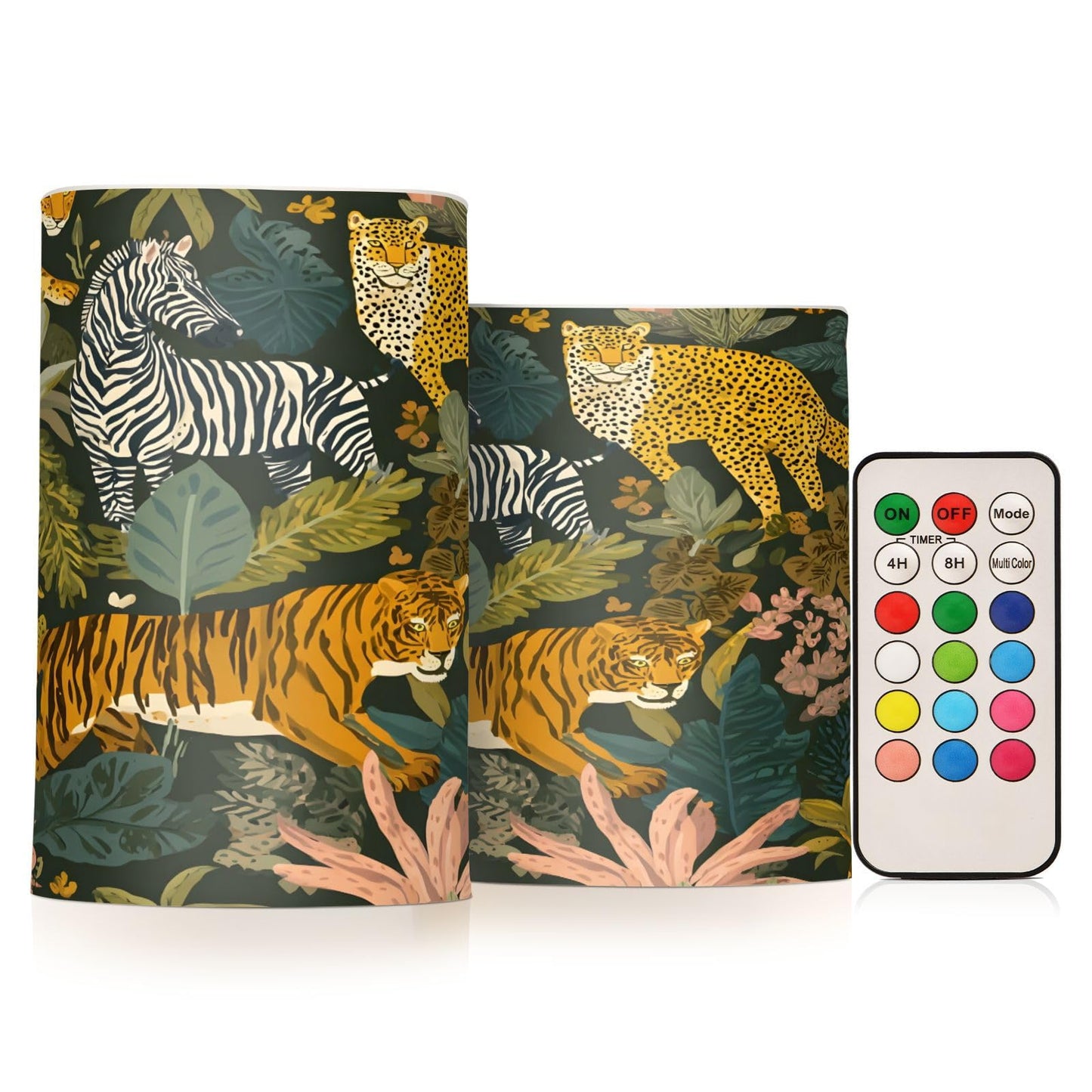 panksolu Flickering Flameless Candles, Zebra Wild Animal Tiger LED Candles with Remote Timer, Battery Operated Candle for Valentine Wedding Halloween Christmas Decor - Set of 2