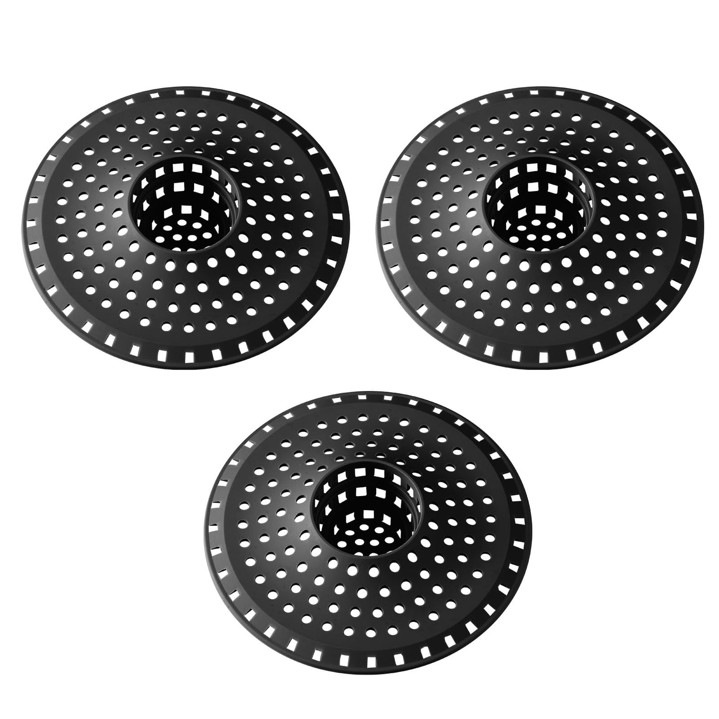Bathtub Drain Hair Catcher,Tub Shower Drain Hair Trap/Strainer,3PCS Silicone Collapsible Tub Hair Catcher Drain Protector Designed for 1.47" to 1.75'' Regular Drains(Dark Gray)