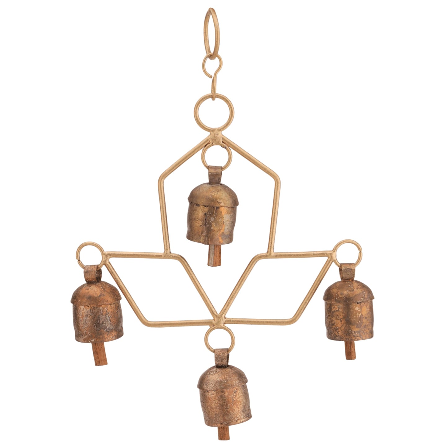 Handmade Wind Chime Bell – Rustic Hanging 4 Bell for Porch, Garden, Balcony, Christmas Decor – Farmhouse Jingle Bells, Witch Bells, Lucky Cow Bells, Boho Ornament Indoor Outdoor - 8 x 4 Inch
