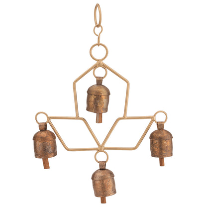 Handmade Wind Chime Bell – Rustic Hanging 4 Bell for Porch, Garden, Balcony, Christmas Decor – Farmhouse Jingle Bells, Witch Bells, Lucky Cow Bells, Boho Ornament Indoor Outdoor - 8 x 4 Inch