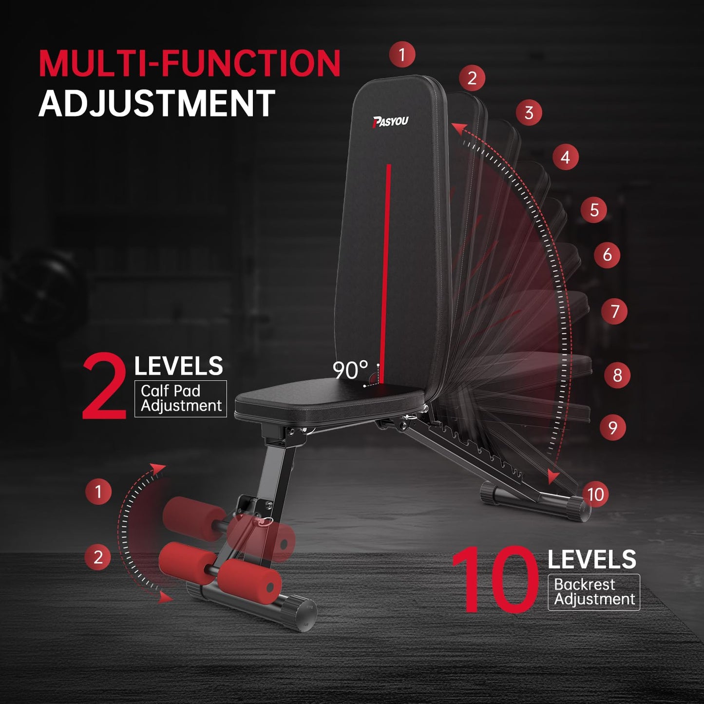 PASYOU Adjustable Weight Bench Full Body Workout Multi-Purpose Foldable Incline Decline Exercise Workout Bench for Home Gym