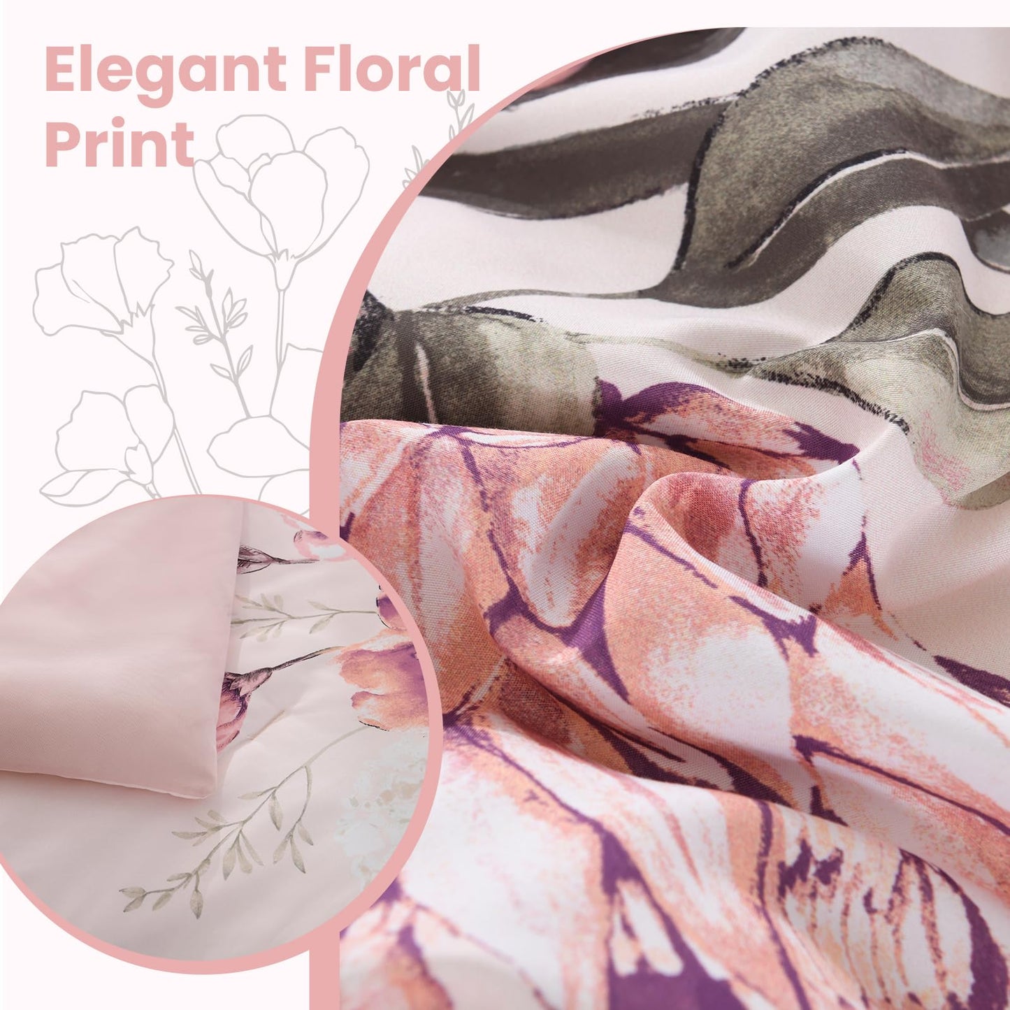 LLDSYW King Size Comforter Set - 7 Pieces Floral Comforter and Sheet Set, Pink King Size Bed in a Bag, Soft Microfiber Flower Complete Bedding Set for All Seasons（Pink,104"x90"）