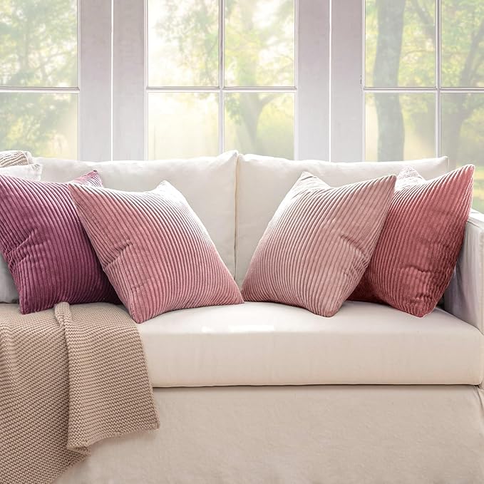 MIULEE Pack of 4 Purple Pink Valentines Corduroy Decorative Throw Pillow Covers