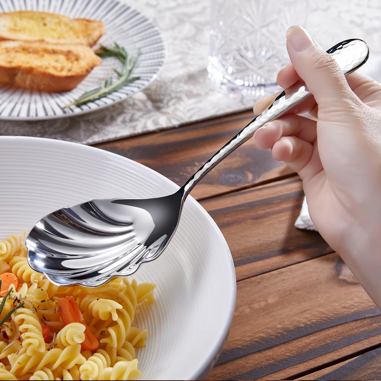 KEAWELL Premium 8.5" Hammered Vegetable Spoon – 18/10 Stainless Steel – Exquisite Blend of Elegance and Functionality – Dishwasher Safe