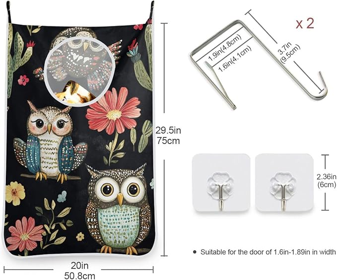 Black Owls Cactus Butterfly Hanging Laundry Hamper Door Hampers Bag Basket