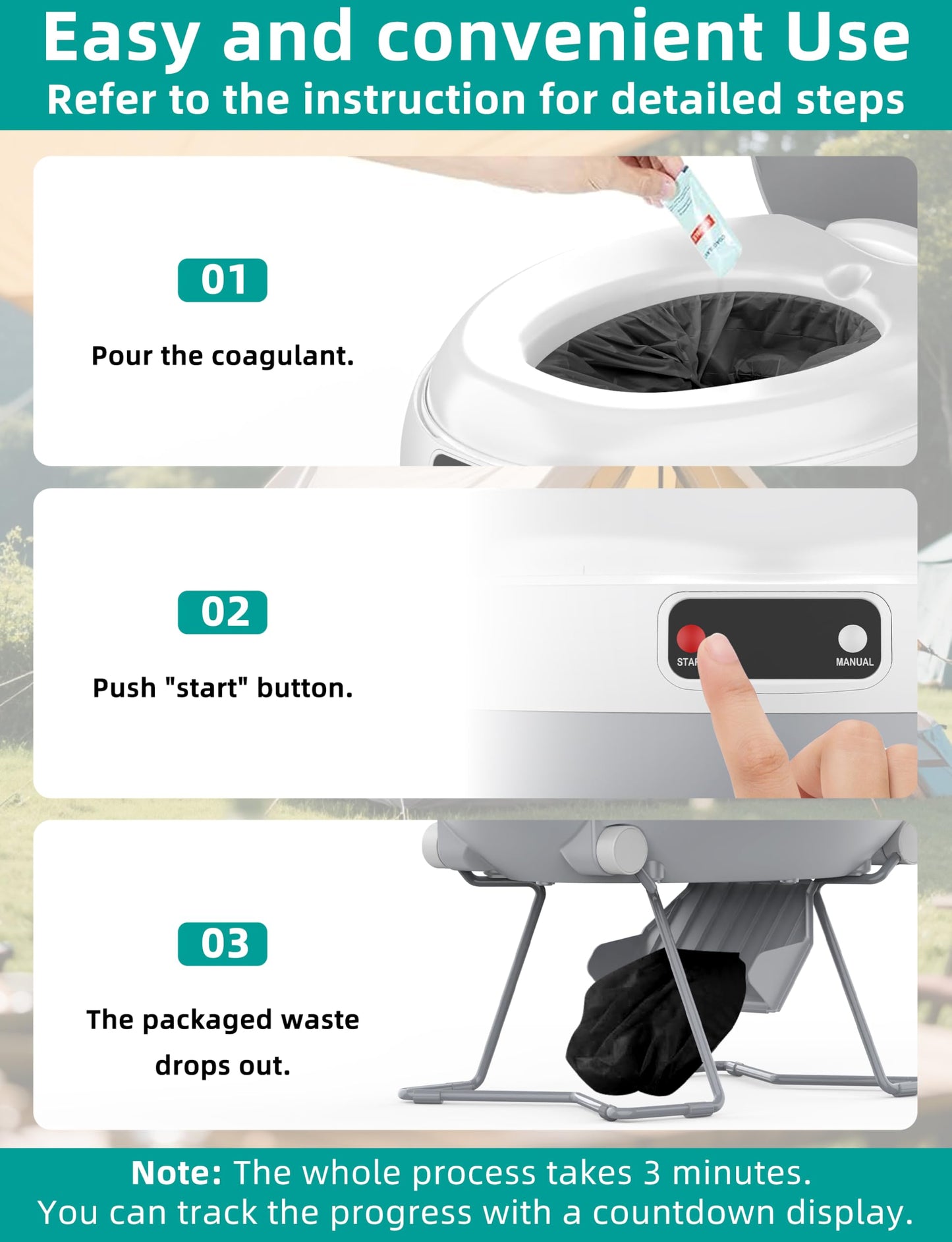 modiwell Dry Flush Toilet, Portable Waterless Self-Contained Rechargeable Toilet, Ideal for RVs, Van, Off-Grid, Tiny House, Boat