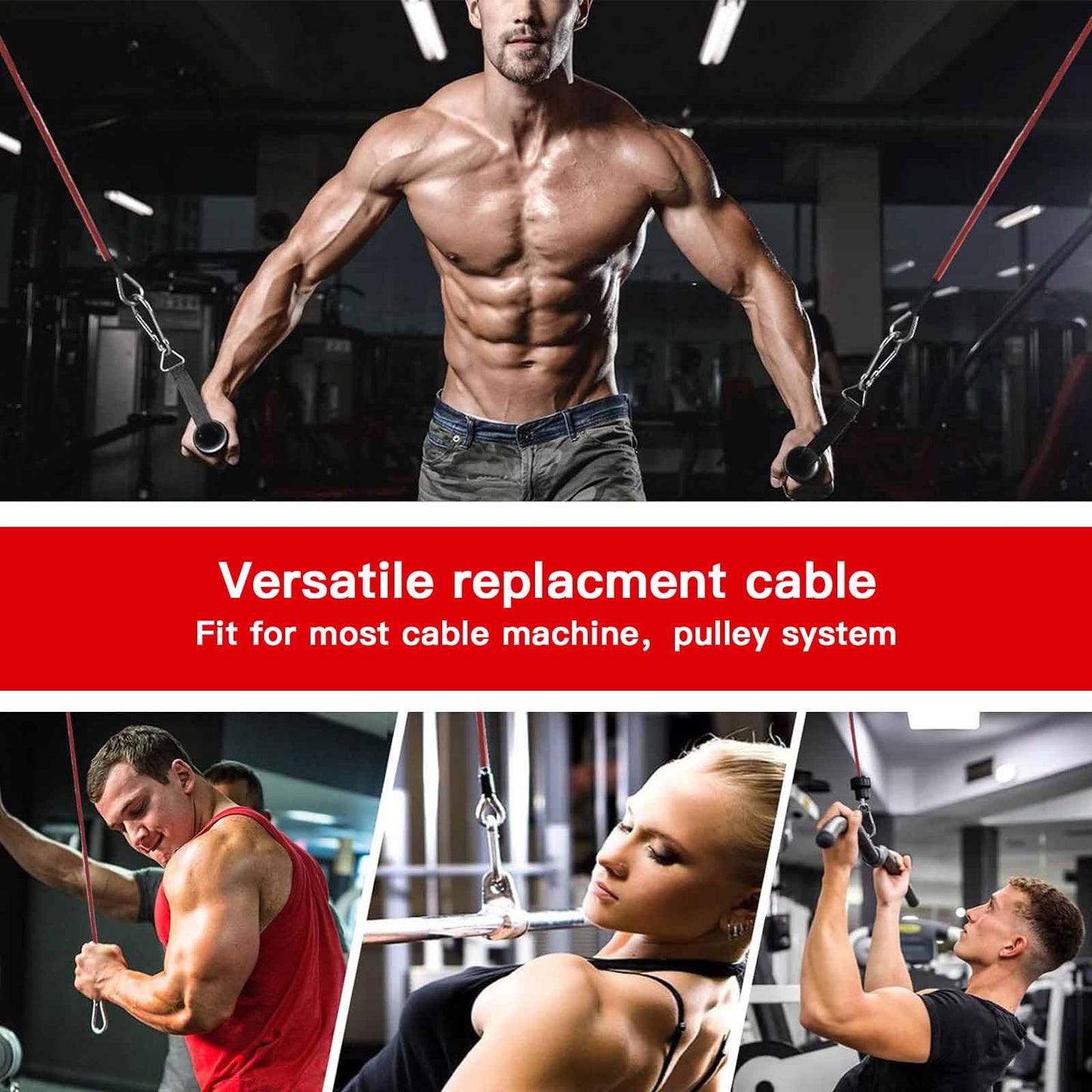 AIKESIWAY Replacement Cables for Home Gym, Fitness Pulley Cable, Weight Machine Replacement Cable -Thick 5mm(0.2inch) Heavy Duty Steel Wire Rope for Home Gym Cable (Type-B red, 39 inches)