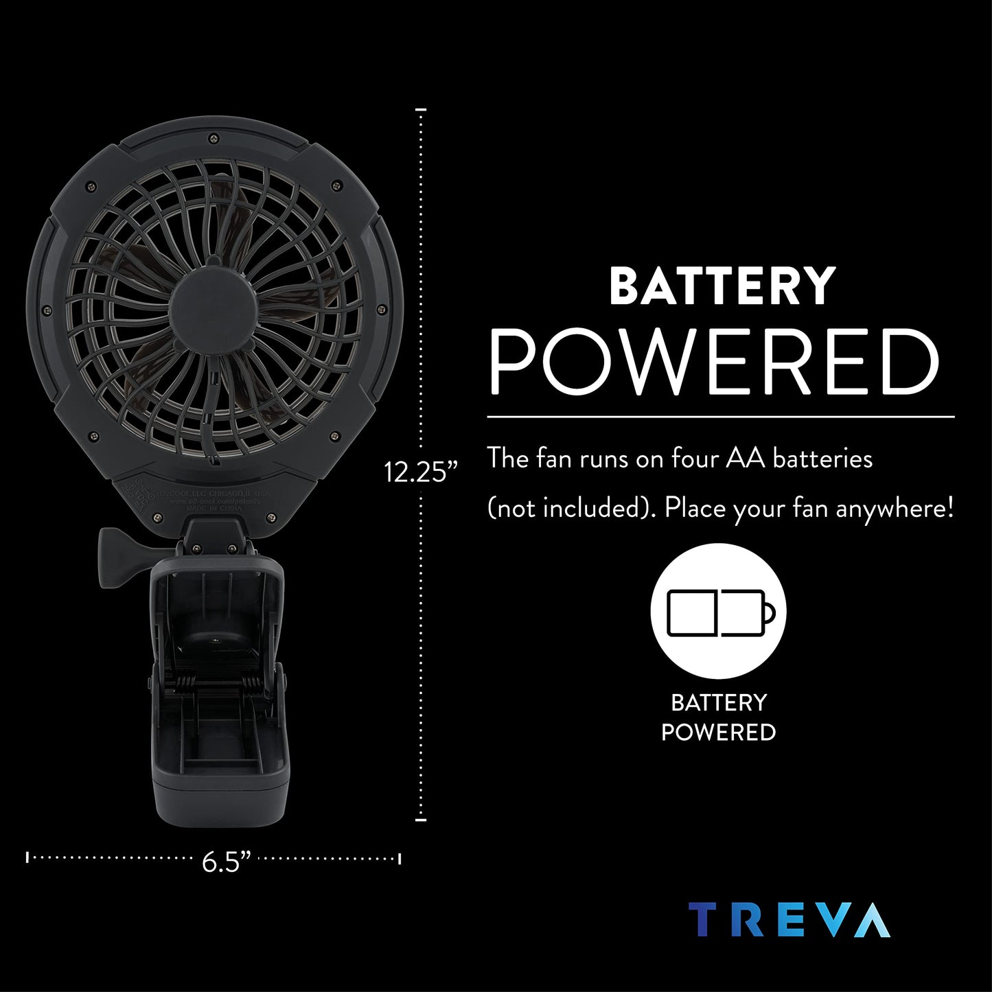 Treva 5 Inch Battery Powered Clip Slim and Portable Cooling Fan with Clamp for Travel, Outdoor,Camping, Car, Office Desk, Baby Stroller - Multi-Directional Rotating and Adjustable Head (2 Pack)