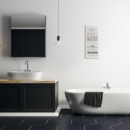 Stupell Industries Rules Blue and Black Print Bathroom, Design by Stephanie Workman Marrott Wall Art, 13x30, Beige