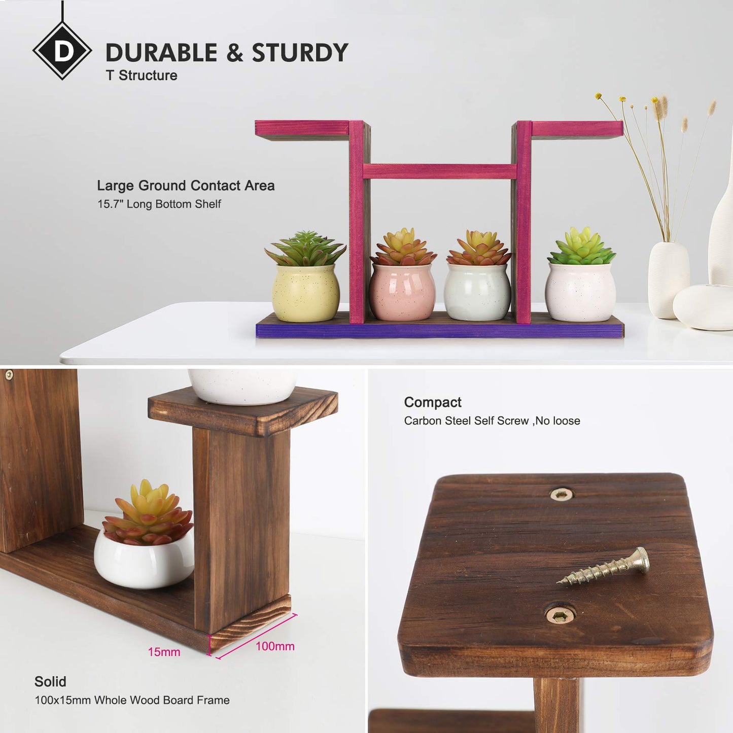 COOGOU Wood Desktop Plant Stand Indoor - Windowsill Plant Shelf Small Tabletop Plant Holder, Flower Display Rack for Succulent Herb in Living Room Office 6 Tiers