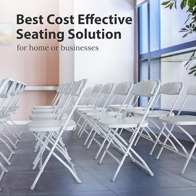 10 Pack Foldable Plastic Chair | Folding & Stackable | 350 lbs Capacity Steel Frame Seats for Indoor Outdoor | Commercial Use Events Wedding Party Bulk Picnic Kitchen Dining - White
