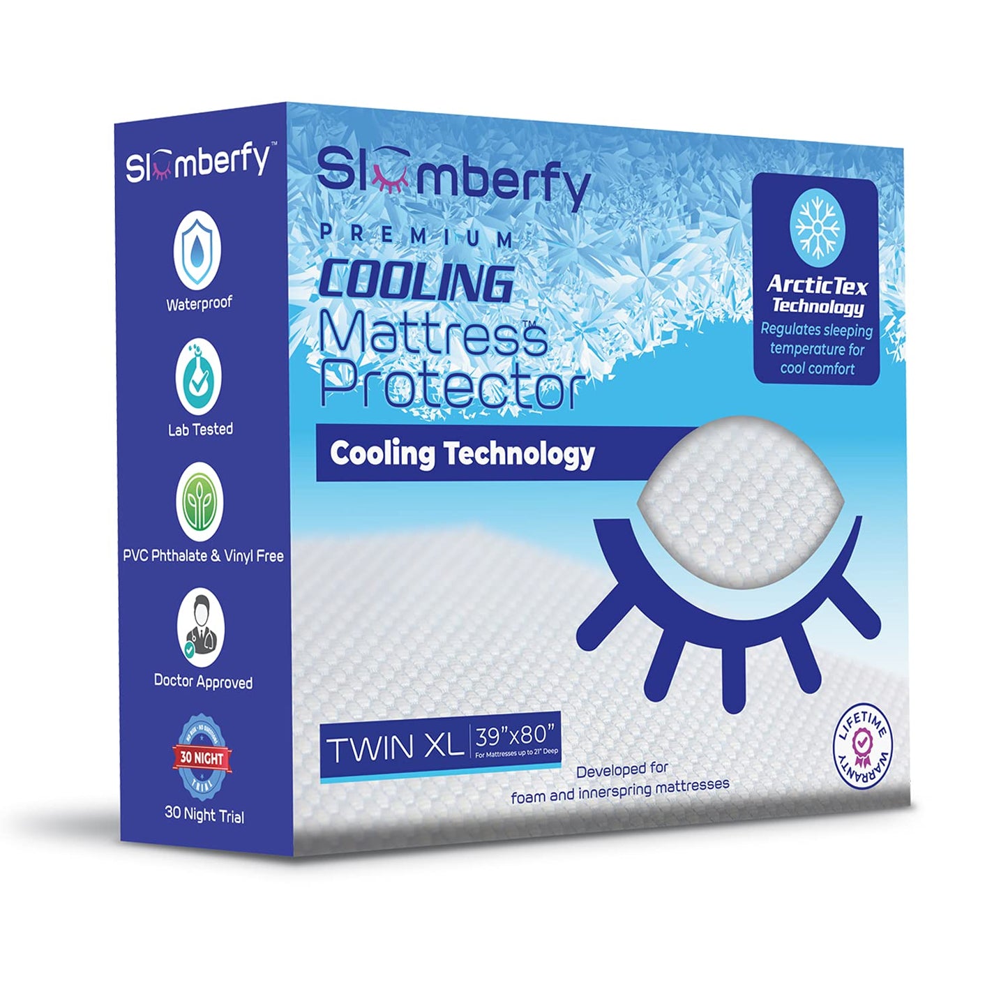 Slumberfy Twin XL Cooling Hypoallergenic Mattress Protector, 39x80 in, White, Noiseless, Washable