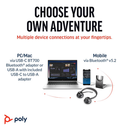 Poly Voyager 4320 UC Wireless Headset & Charge Stand - Noise-Canceling Wireless Headphones with Mic - Connect to PC via USB-C to USB-A Adapter, Cell Phone via Bluetooth, Microsoft Teams Certified