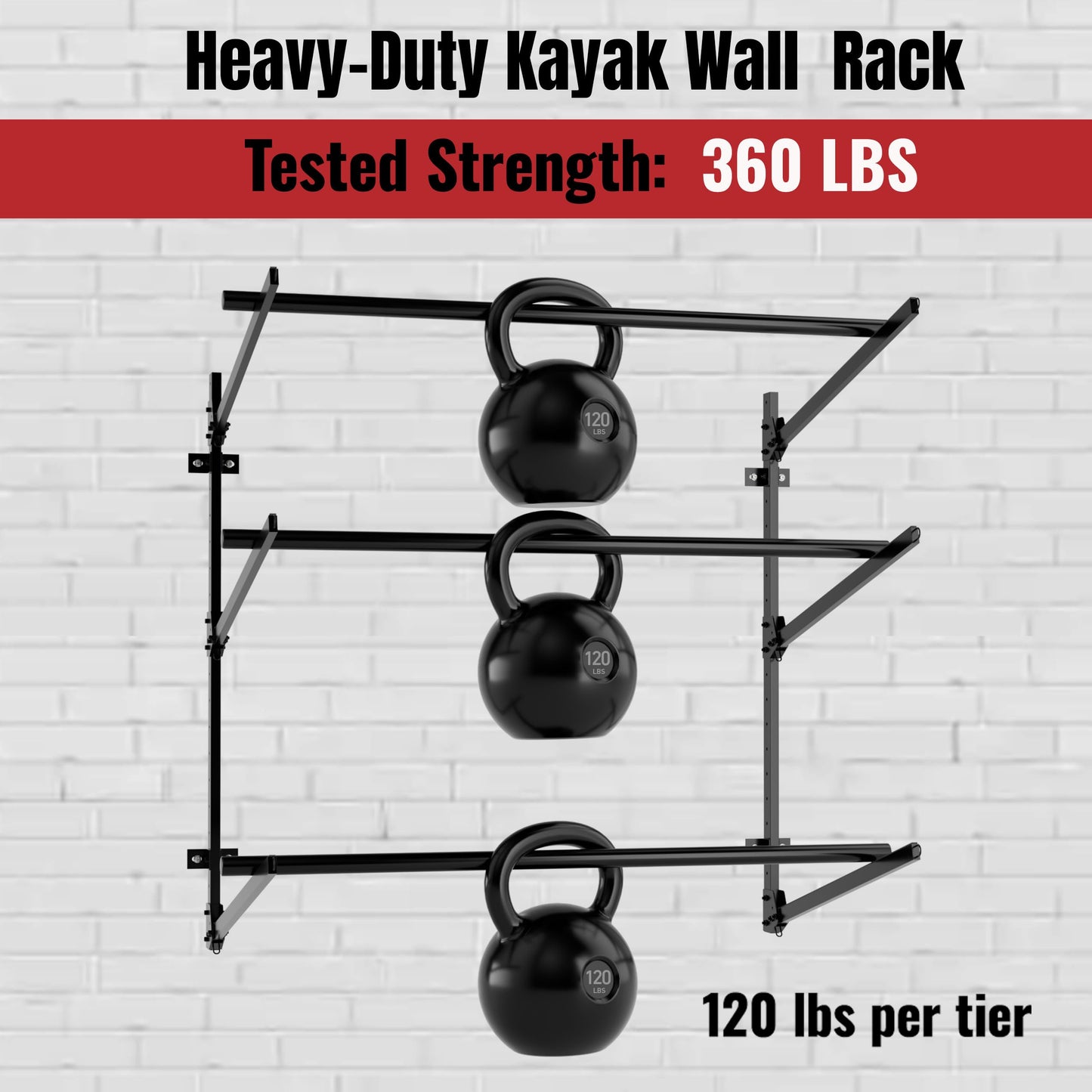 AlloyLake 3-Tier Foldable Kayak Wall Rack, 360LBS Heavy Duty Kayak Storage Rack for Garage, Rustproof 304 Stainless Steel Kayak Hanger for Indoor Outdoor, Wall Mount for SUPs, Canoes, Surfboards