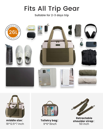 LOVEVOOK Small Gym Bag for Women & Men with Wet Pocket,26L Cute Waterproof Womens Gym Bag Travel Duffel Bags Workout Bag,Convertible Carry on Bag Overnight Bags Personal Item Travel Bag (Been Green,L)