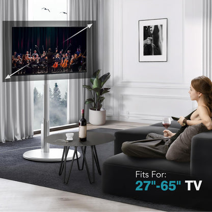 LLDEPLL Floor Mobile TV Stand with Power Outlet, Rolling TV Cart for 27-65 Inch OLED LED Monitors, 6 Levels of Height Adjustment, Ambient Lighting on The Bottom Wheels Holds up to 88lbs, 400x400mm