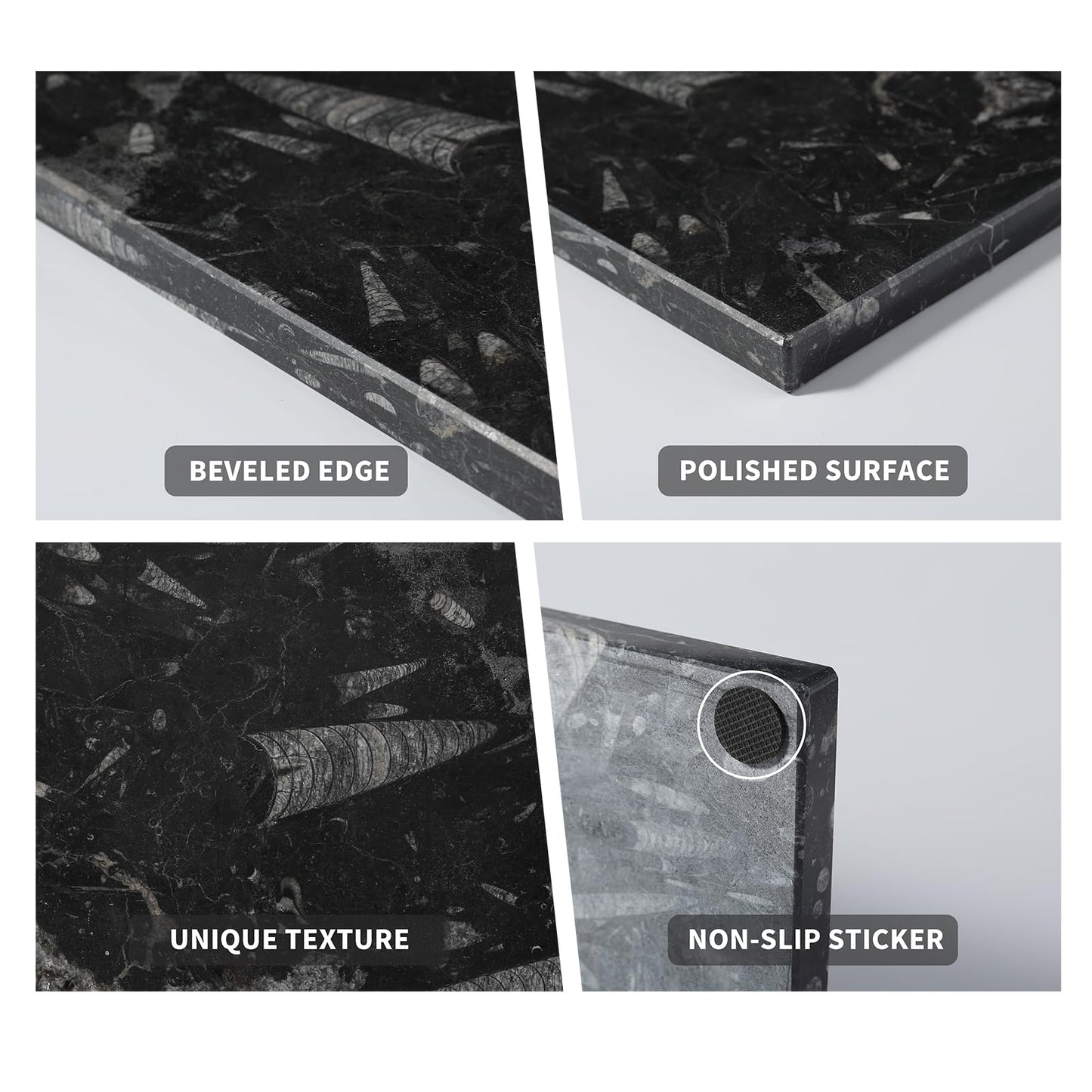 Natural Moroccan Fossil Stone Tray - Black Marble Decorative Serving Board for Charcuterie, Cheese, Pastry - Jewelry, Candles, Perfume, Trinket Plate, Kitchen & Home Decor Centerpiece 12"x 8"