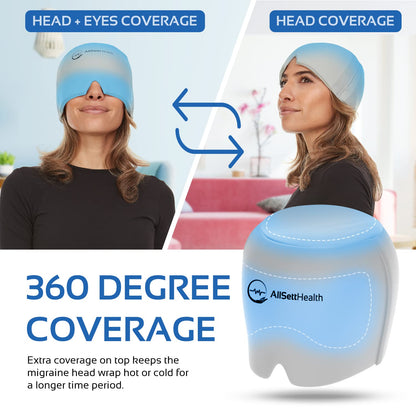 Migraine Relief Cap Ice Head Wrap Headache and Migraine Hat | Headache Relief with Hot/Cold Gel Head Ice Pack with Face and Eye Headache Mask Compress