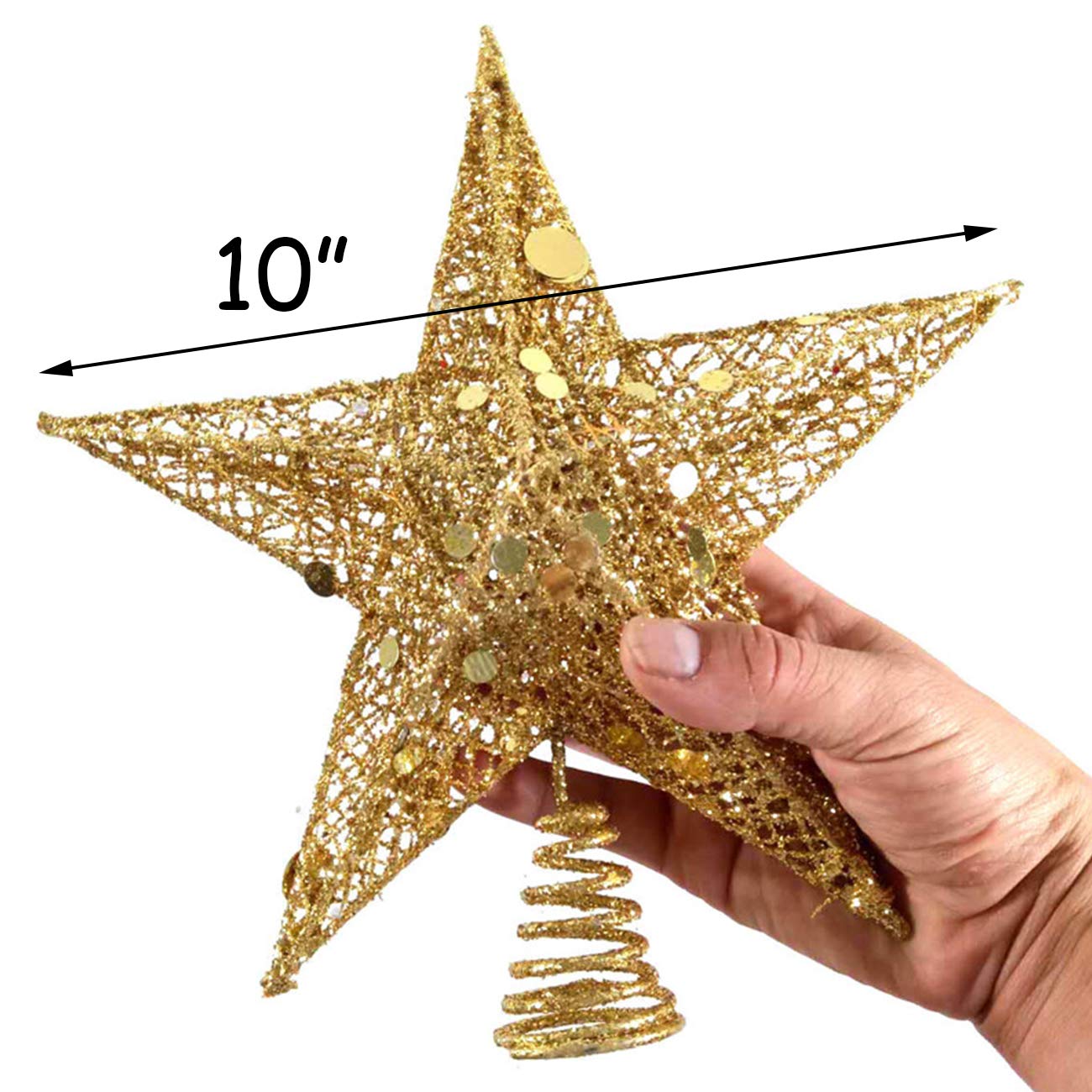Acronde 10” Christmas Tree Topper Star Christmas Tree Decoration Indoor Party Home Decoration (Gold)