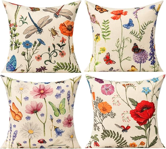 All Smiles Outdoor Patio Throw Pillow Covers 18x18 Set of 4 Spring Summer