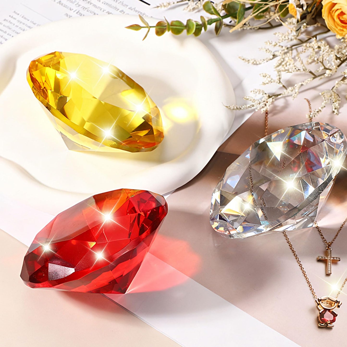 PATIKIL Diamond Crystal Paperweight, 80mm / 3.15" Crystal Paperweight Paper Weight with Silver 19 Metal Base for Home Office Desktop Table Decor Wedding Party Ornaments, Black