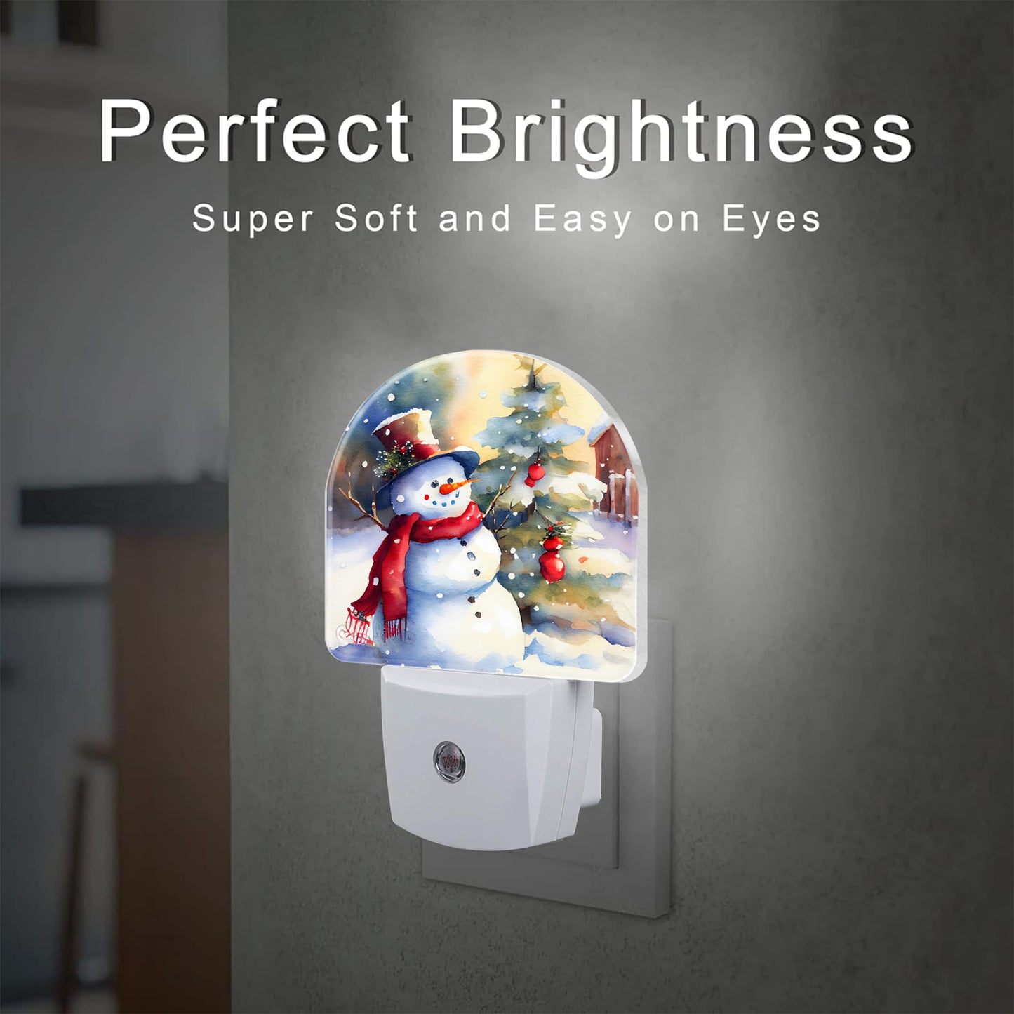 sndheke Cute Snowman with Christmas Tree Night Light Plug into Wall, Winter Xmas Snowman Dusk to Dawn Night Light Plug in,0.5w Energy Saving Sleep Friendly NightLight for Kids Boys Girls Home Decor