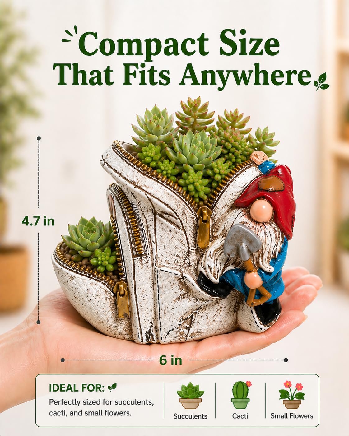 Cute Planter Gnome Plant Pots for Succulent Unique Resin Flower Pot with Drainage Hole Funny Gifts for Plant Lovers