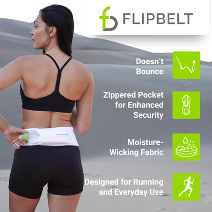 FlipBelt Zipper Running Belt, Waist Pack for Fitness and Running Fanny Pack for Women Men Phone Keys Money US Company - [Black] - [Medium]