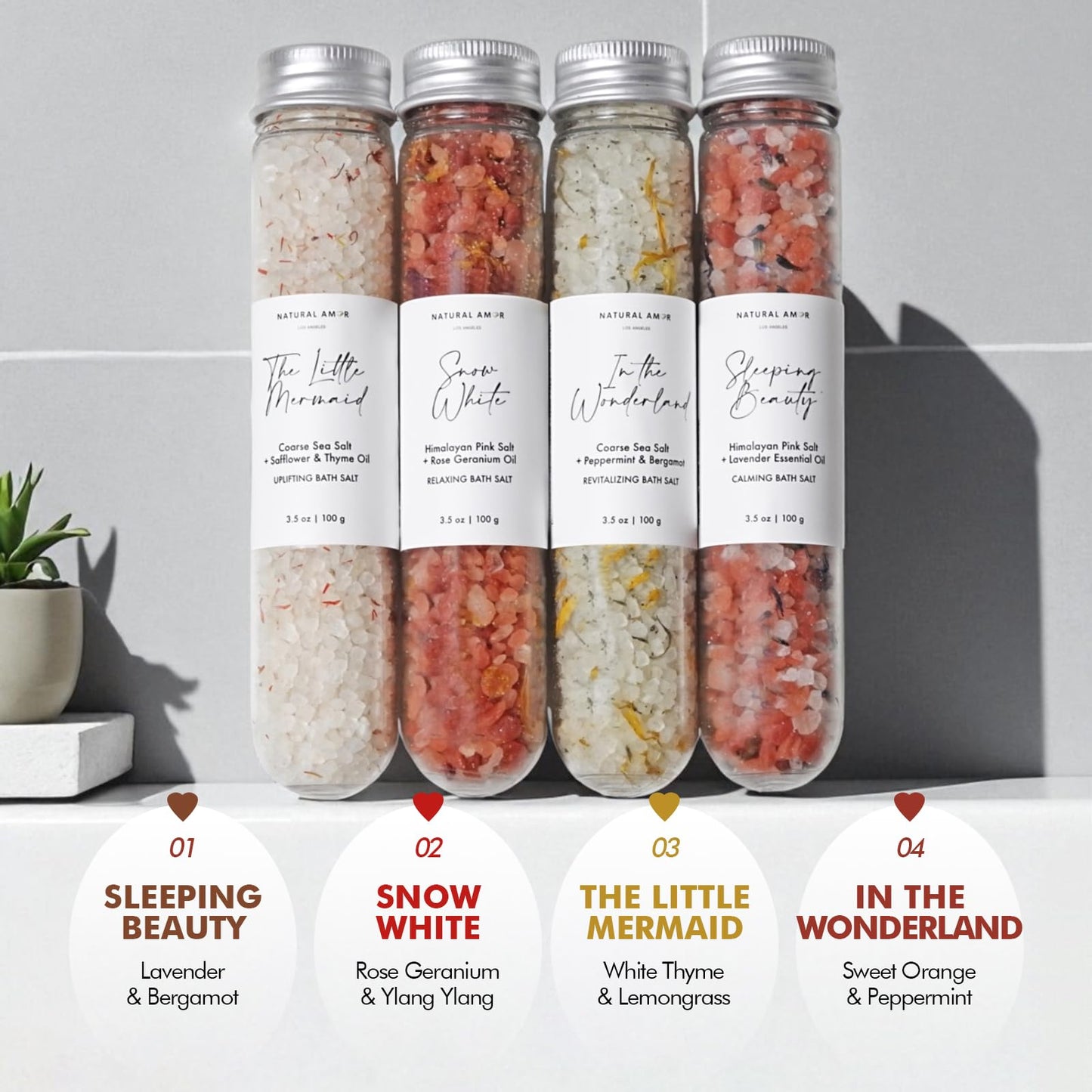 Natural Bath Salt Gift Set – 4-Pack Relaxing Soaks with Himalayan Pink Salt, Sea Salt, Essential Oils, Jojoba Oil & Dried Flowers – Spa Gift for Women & Self Care