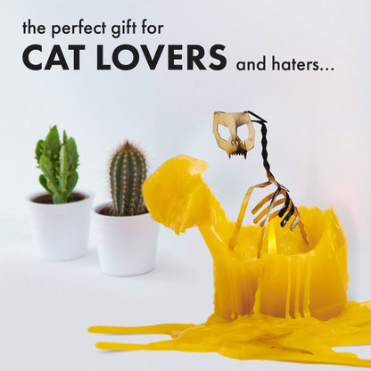 PyroPet Kisa Cat Candle Duo (Mustard Yellow & Burgundy) - Metallic Skeleton Design | Ideal Halloween Decor & Gift for Cat Enthusiasts | 20-Hr Burn Time Each