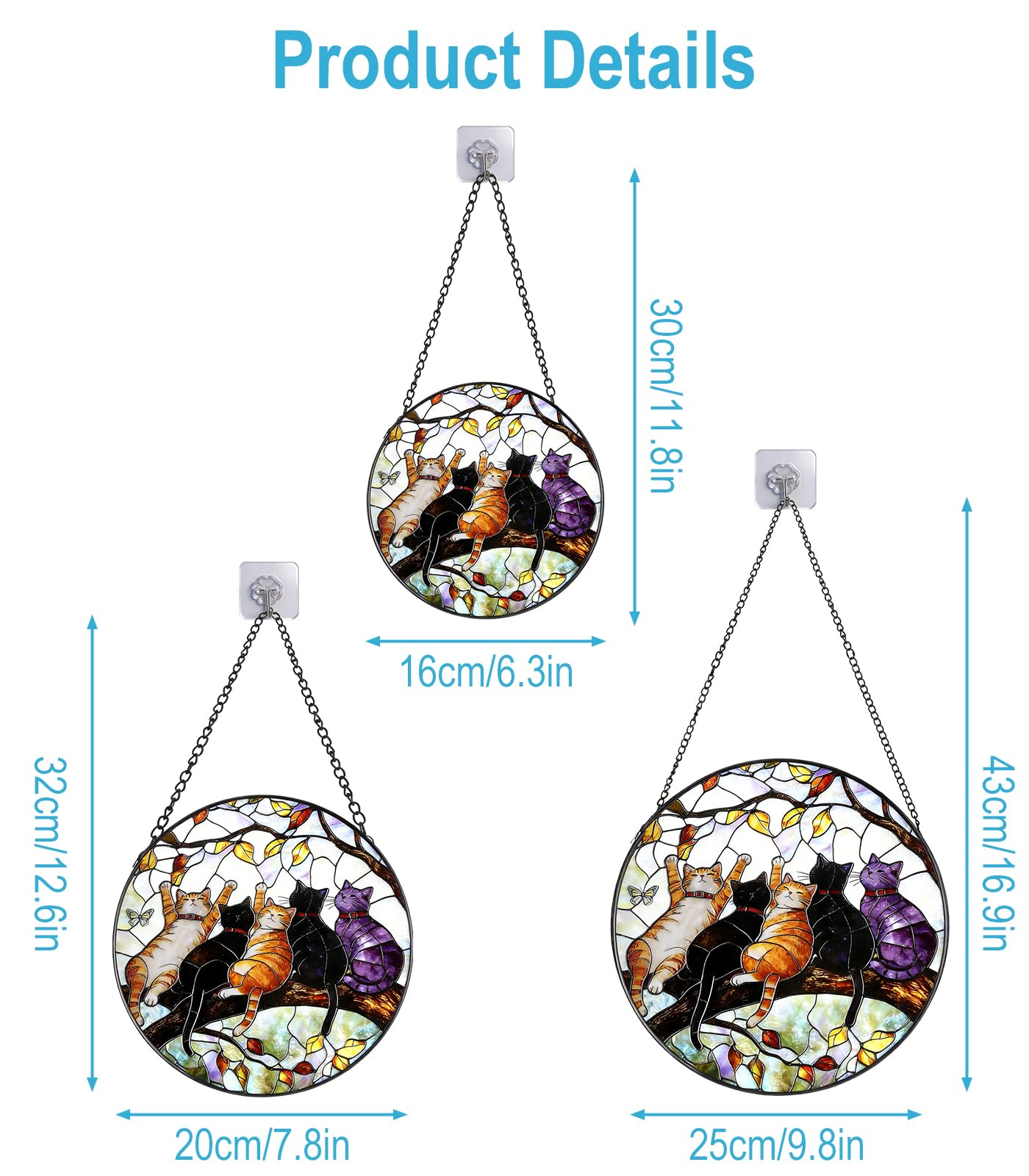 NGOKPYD Cat Stained Glass Window Hanging - 5 Happy Kittens on a Branch Suncatcher for Window Doors Home Decoration and Christmas, Mother's Day Birthday Gifts for Women Men Mom 6.3x6.3 inch