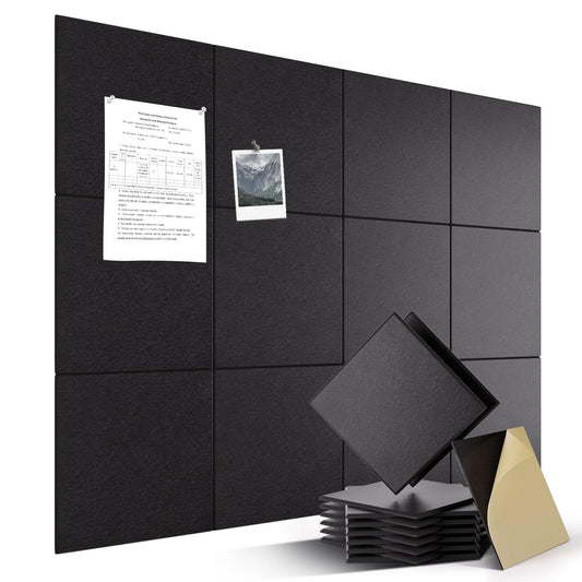 Large Felt Bulletin Board 48" x 36" Self Adhesive Cork Board Alternative 12 Pack Felt Wall Tiles Cork Boards For Walls Thick Slat Wall Panels For Home Office Classroom Decor Pin Board-Black