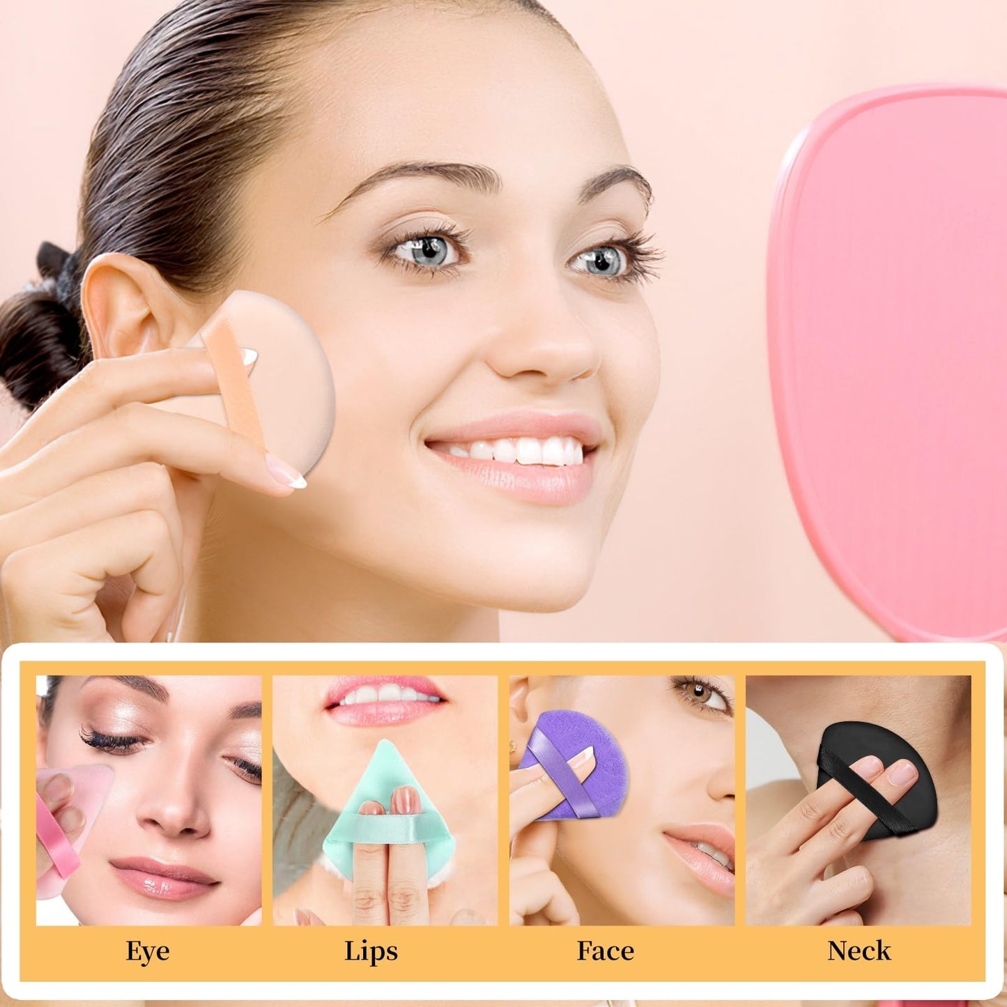 Pimoys 6 Pieces Powder Puff Face Makeup Sponge Soft Velour Triangle Powder Puffs Beauty Sponge Stocking Stuffers for Loose Powder (Black, Pink)