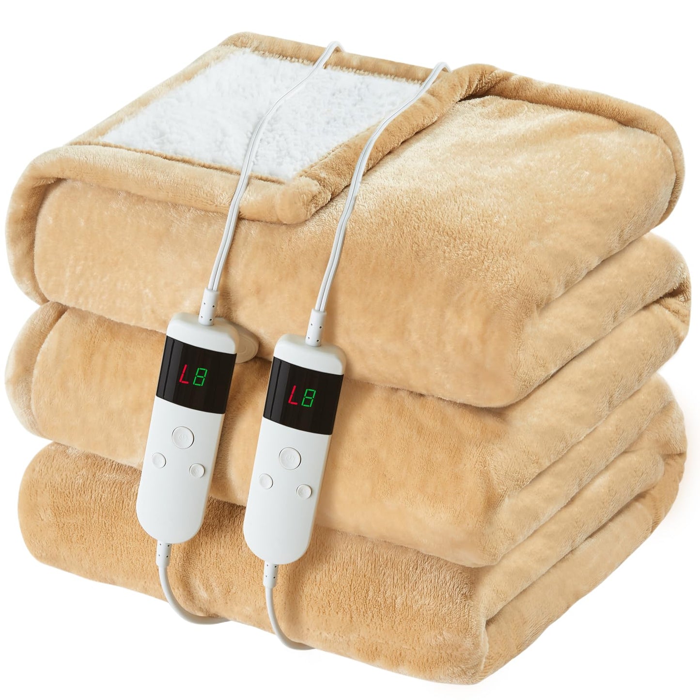 Electric Heated Blanket Queen Size 84''x90'' Soft Flannel & Sherpa Electric Blanket with 10 Heating Levels, Automatically Shut Down After 8h with Overheat Protection Machine Washable