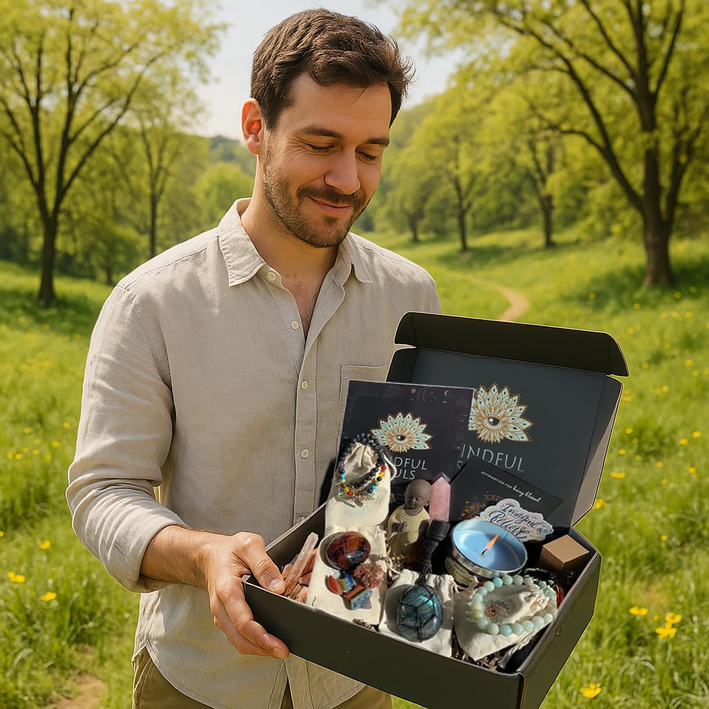 Mindful Souls Spiritual Healing Gift Set – Meditation & Mindfulness Box with Buddha Figurine, Healing Crystals, Mala Beads, Essential Oil & Gemstone Jewelry – Holistic Self-Care & Inner Peace Kit