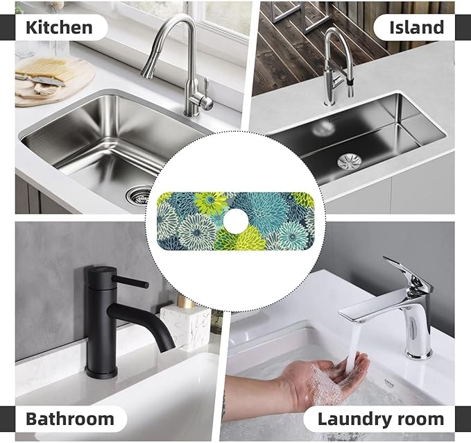 Kitchen Faucet Mat 15 x 5.5 Inch Abstract retro flower Faucet Draining Mat