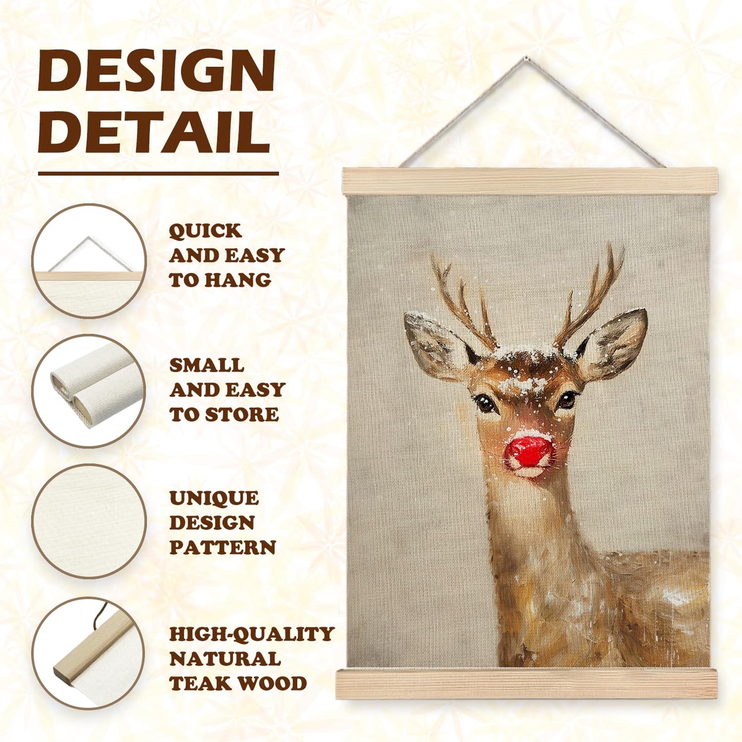 LUVADIAN Christmas Wall Decor, Winter Christmas Red Nose Reindeer Wall Art, Winter Christma Decor, Christma Pictures Walls Decorations, 12x16 Inch