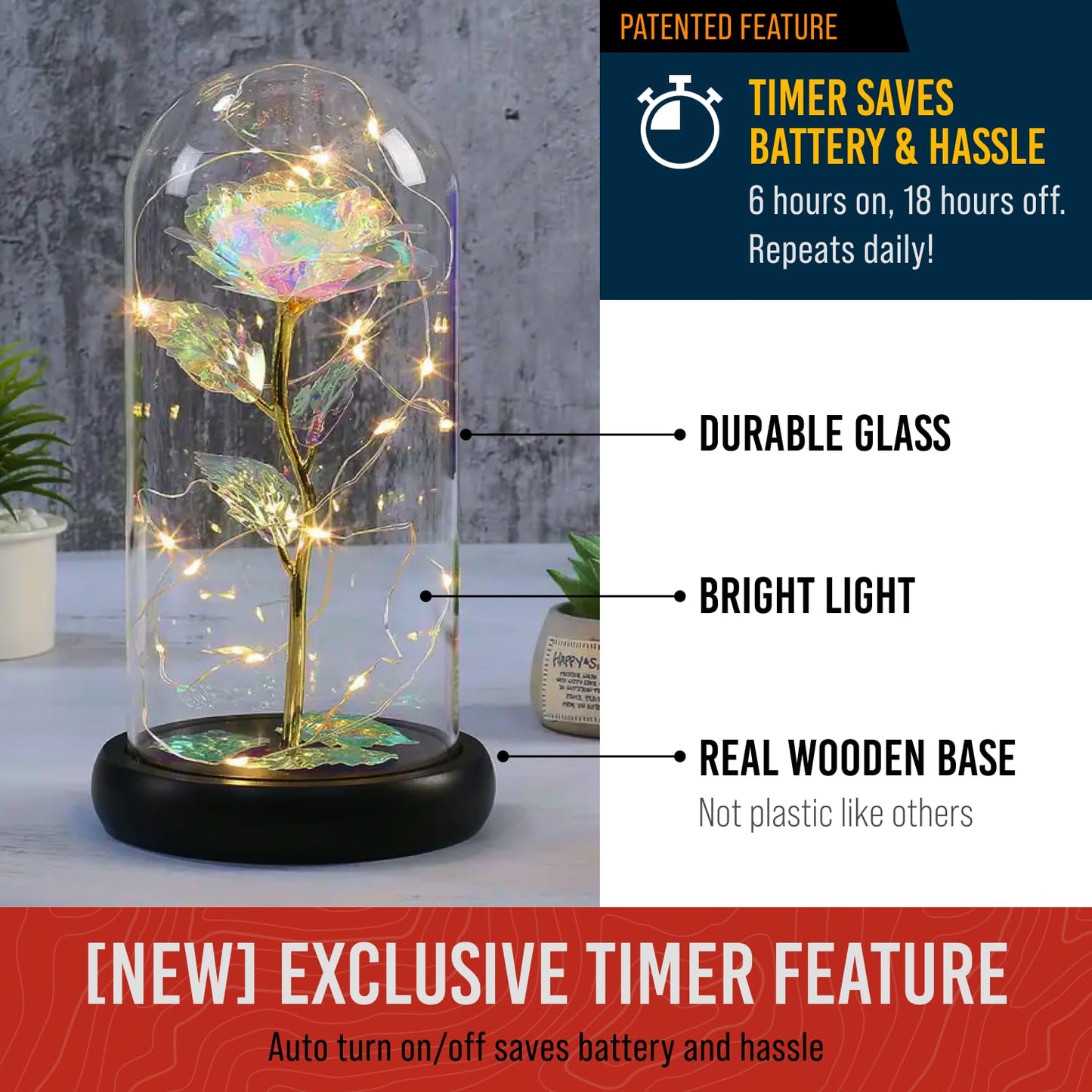 Enchanted Galaxy Rose in Glass Dome, Eternal Rainbow Rose Flower Lamp with Black Base, Unique Romantic Gifts, Girlfriend, Wife, Mother on Birthday & Anniversary, Home Decor Night Light Gift for Women