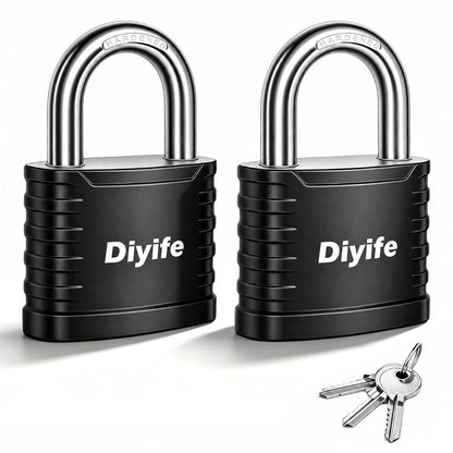 Diyife Padlock with Key, [2 Pack] [3 Keys] Locker Lock with Keys Alike, 5-Pin 41.6mm High Security Keyed Padlock with 1/4 Inch Hardened Steel Shackle, Outdoor Locks for Gym Locker, Fence, Gate, School