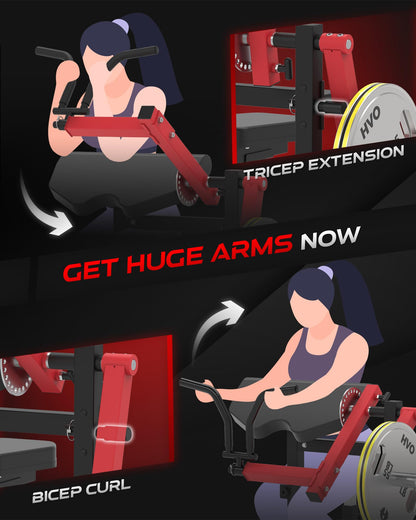 HVO Bicep Tricep Curl Machine: Plate Loaded Preacher Bicep Curl and Tricep Extension Machine Arm Exercise Equipment for Home Gym Workout Station Red