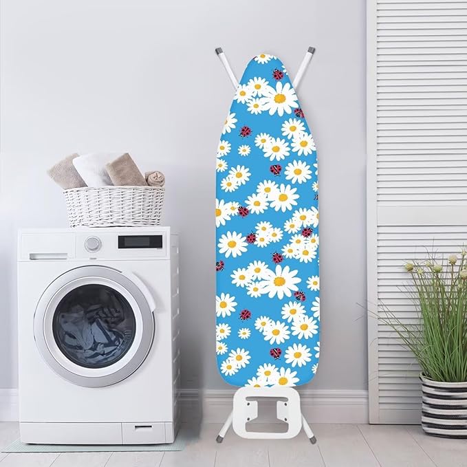 Cute Blue Daisy Thick Padding Ironing Board Covers Stain Resistant Hook and