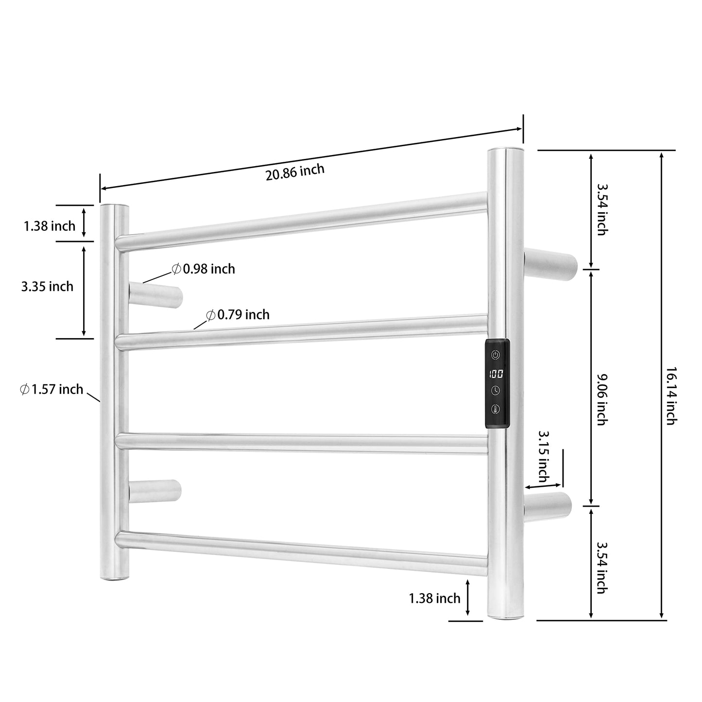 KEG Towel Warmer 8 Bars for Bathroom Freestanding or Wall Mounted Bath Towel Heater Plug-in with Built-in Timer Silver