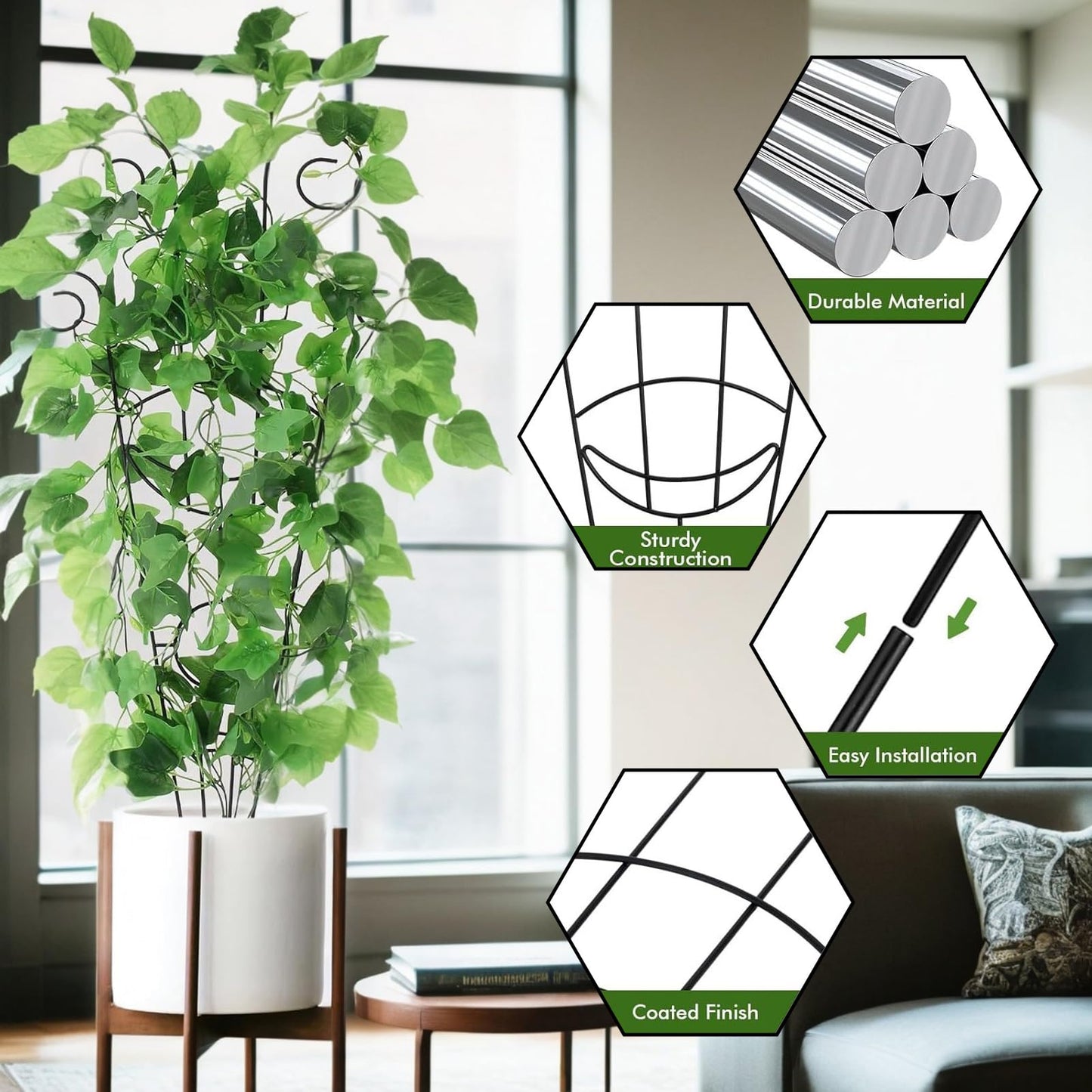 belupai 2pcs Indoor Plant Trellis, 30in Tall Climbing Plants Trellis Black Metal Garden Potted Plants Trellis, Plants Grow Frame Support Racks Vine Ivy Flower Support for Indoor