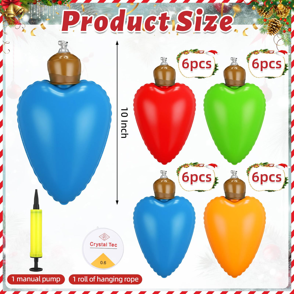 Vertintong 24 Pcs 10 Inch Inflatable Christmas Light Bulbs Ornaments Inflatable Christmas Ball Decorations Xmas Large Blow up Light Bulb Outdoor Indoor for Yard Lawn Tree Hanging Porch Garden Home