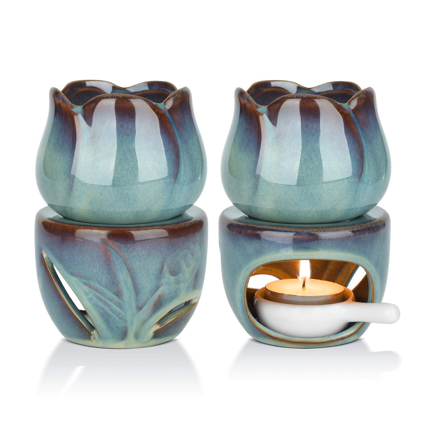 ComSaf Wax Melt Burners Essential Oil Burner Set of 2, Aromatherapy Aroma Burner Ceramic Oil Diffuser Candle Tealight Holder Home Bedroom Decor Christmas Housewarming Gift