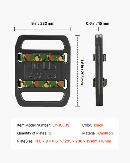 VEVOR Cast Iron Ruck Weights for Backpack, 10LB Pair Ruck Plate, Weight Plate with Smooth Handle, Textured Finish for Rucking, Hiking, Swings, Strength Training, Weightlifting, Fitness Workout